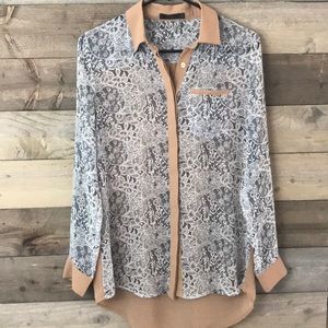 THML White/ Black Button down W/ Tan Lining